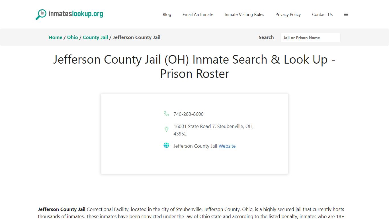 Jefferson County Jail (OH) Inmate Search & Look Up - Prison Roster